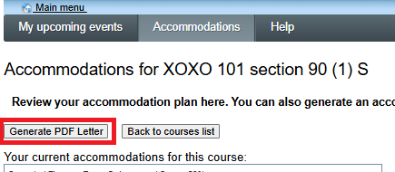 Accommodations Tab Generate PDF Letter Button