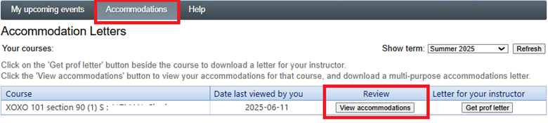 Accommodations Tab View Accommodations Button